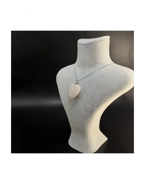 Sertifikalı Pembe Kuvars Kalp Model Doğal Taş Kolye (Kararmama Garantili)