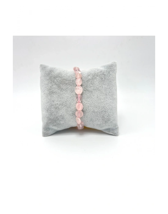 Sertifikalı Pembe Kuvars Natural Kesim Makrome Doğal Taş Bileklik Ayarlanabilir Ölçü