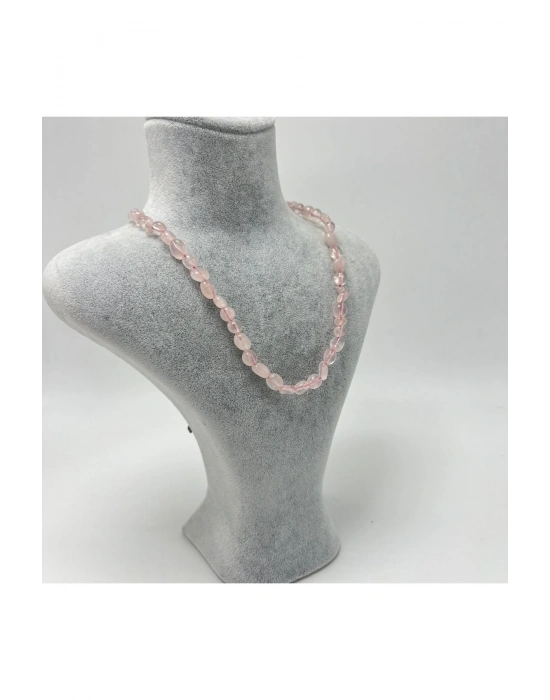 Sertifikalı Pembe Kuvars Natural Kesim Makrome Doğal Taş Kolye Ayarlanabilir Ölçü