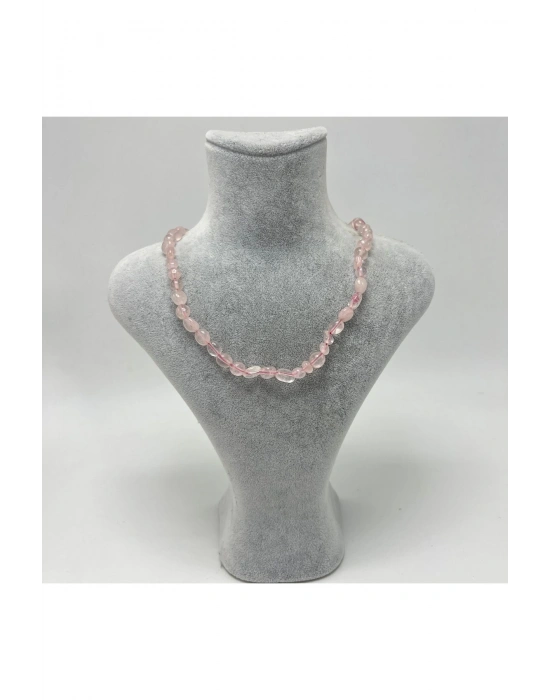 Sertifikalı Pembe Kuvars Natural Kesim Makrome Doğal Taş Kolye Ayarlanabilir Ölçü