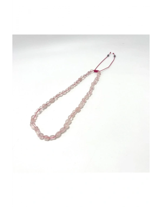 Sertifikalı Pembe Kuvars Natural Kesim Makrome Doğal Taş Kolye Ayarlanabilir Ölçü