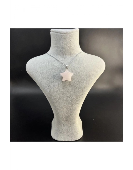 Sertifikalı Pembe Kuvars Yıldız Model Doğal Taş Kolye (KARARMAMA GARANTİLİ)