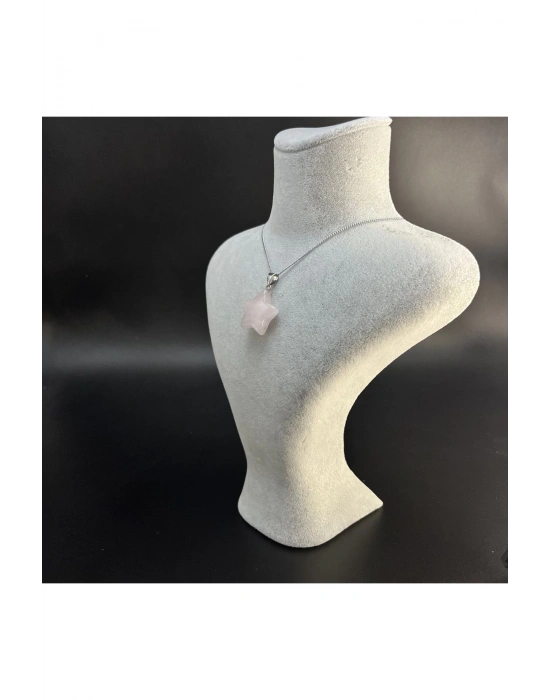 Sertifikalı Pembe Kuvars Yıldız Model Doğal Taş Kolye (KARARMAMA GARANTİLİ)