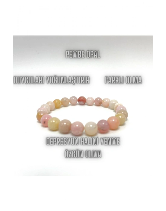 Sertifikalı Pembe Opal 8mm Elastik Misinalı Doğal Taş Bileklik
