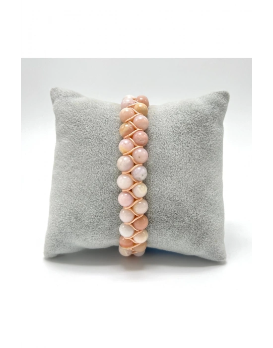 SERTİFİKALI Pembe Opal Çift Sıra Doğal Taş Makrome Bileklik Ayarlanabilir Ölçü