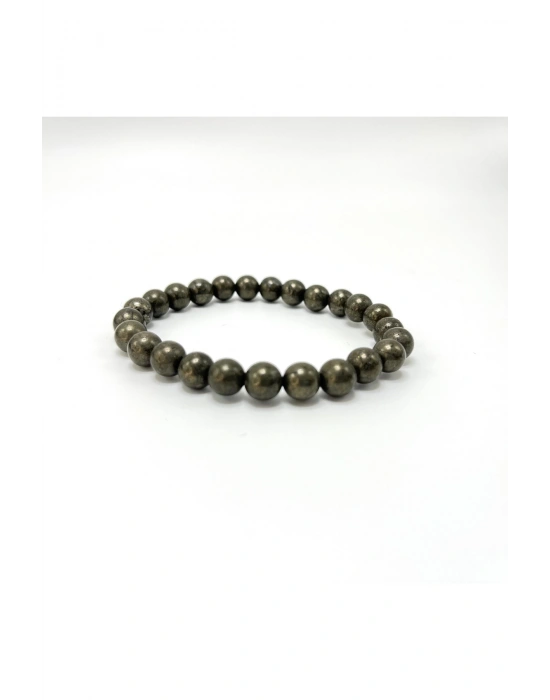 SERTİFİKALI Pirit Doğal Taş Misinalı Bileklik 8mm