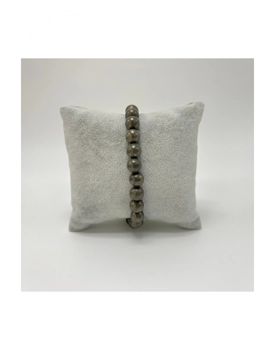 SERTİFİKALI Pirit Doğal Taş Misinalı Bileklik 8mm