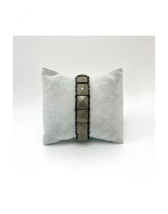 Sertifikalı Pirit Kilit Kapama Roleks Doğal Taş Deri Bileklik