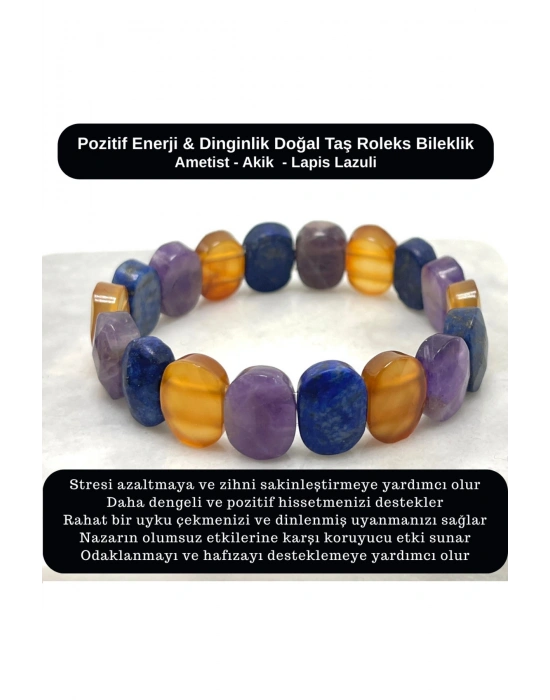SERTİFİKALI Pozitif Enerji & Dinginlik Doğal Taş Roleks Bileklik