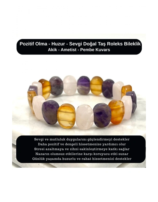 SERTİFİKALI Pozitif Olma & Huzur & Sevgi Doğal Taş Roleks Bileklik