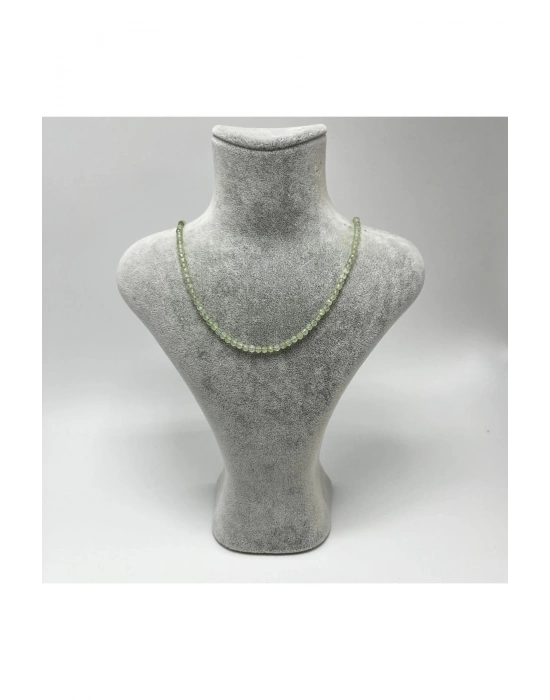 SERTİFİKALI Prehnit 4mm 925 Ayar Gümüş Doğal Taş Kolye Uzatma Zincirli