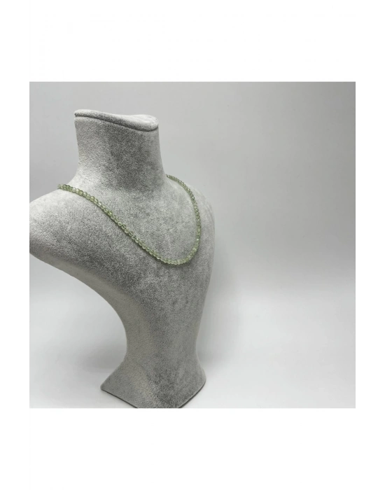 SERTİFİKALI Prehnit 4mm 925 Ayar Gümüş Doğal Taş Kolye Uzatma Zincirli