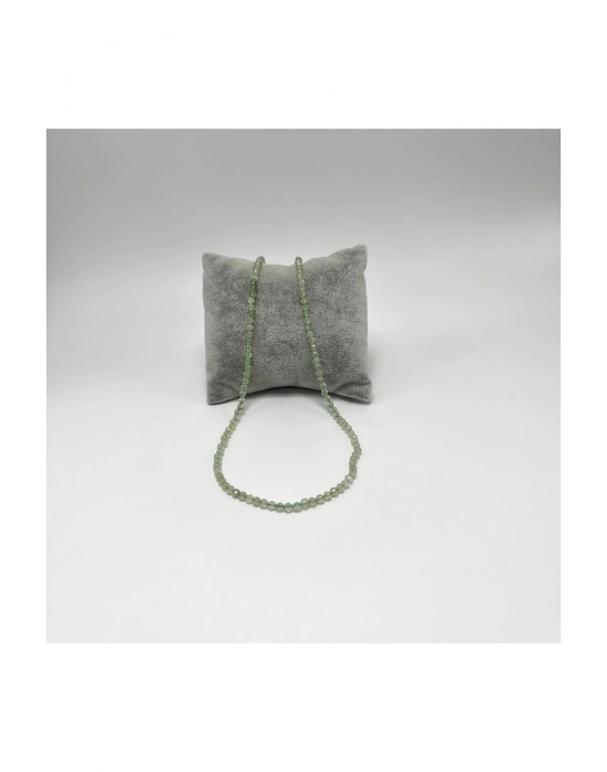 SERTİFİKALI Prehnit 4mm 925 Ayar Gümüş Doğal Taş Kolye Uzatma Zincirli