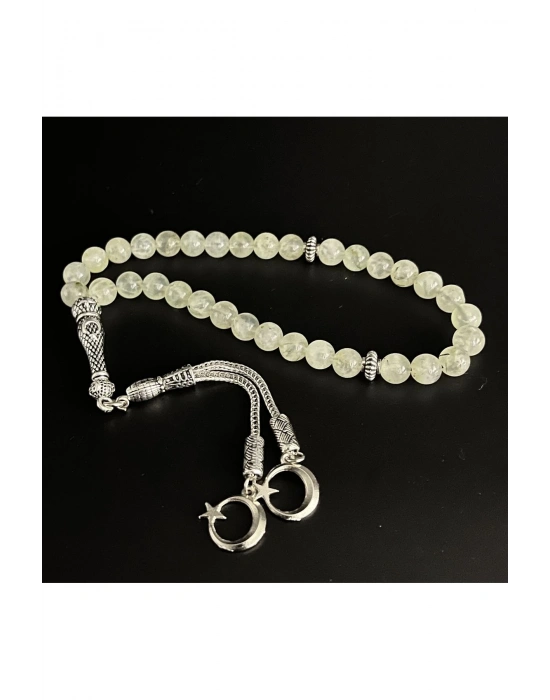 Sertifikalı Prehnit 8mm 33lük Doğal Taş Tesbih