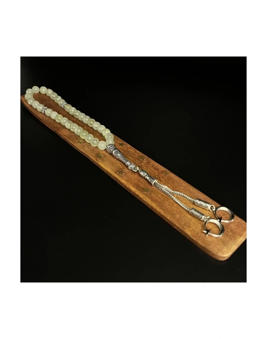 Sertifikalı Prehnit 8mm 33lük Doğal Taş Tesbih