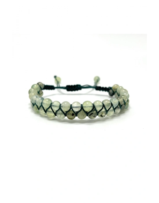 SERTİFİKALI Prehnit Çift Sıra Doğal Taş Makrome Bileklik Ayarlanabilir Ölçü