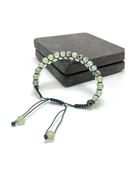 SERTİFİKALI Prehnit Çift Sıra Doğal Taş Makrome Bileklik Ayarlanabilir Ölçü