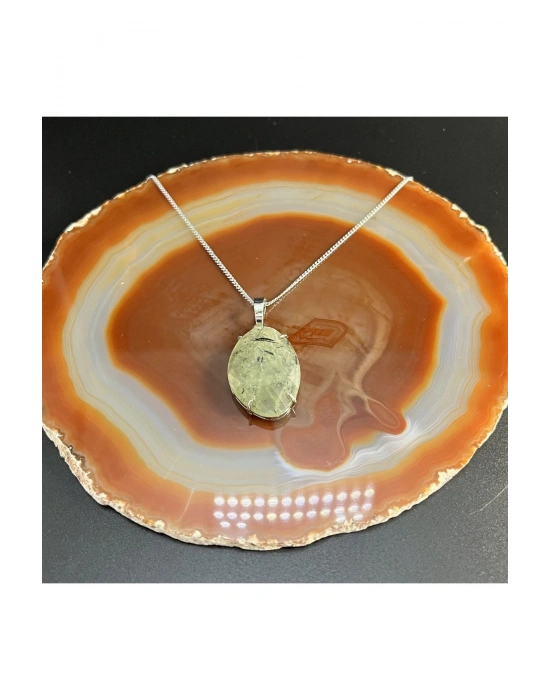 Sertifikalı Prehnit Doğal Taş Kolye (Kararmama Garantili)