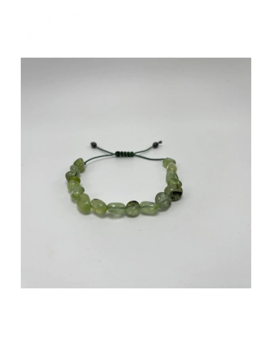 SERTİFİKALI Prehnit Natural Kesim Makrome Doğal Taş Bileklik