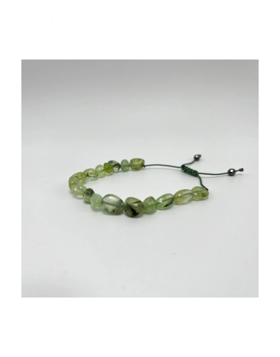 SERTİFİKALI Prehnit Natural Kesim Makrome Doğal Taş Bileklik