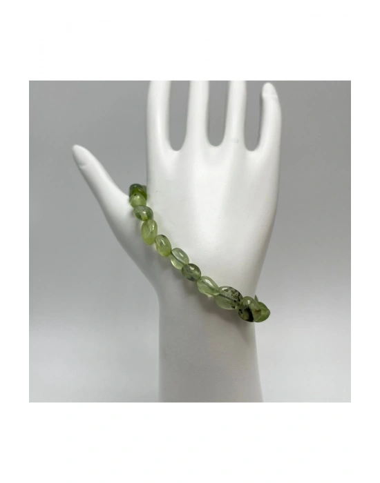 SERTİFİKALI Prehnit Natural Kesim Makrome Doğal Taş Bileklik