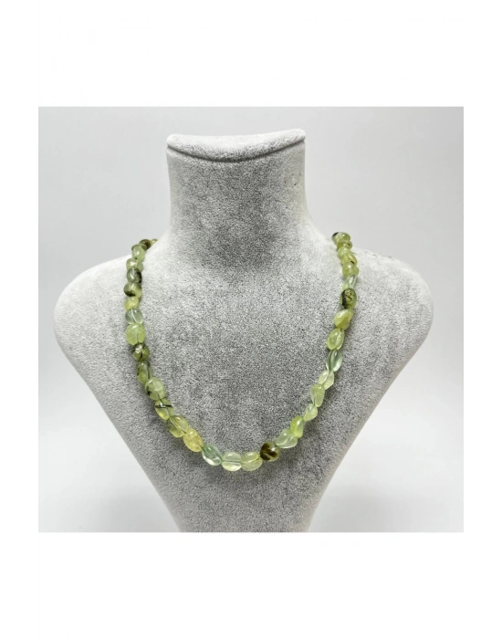 SERTİFİKALI Prehnit Natural Kesim Makrome Doğal Taş Kolye