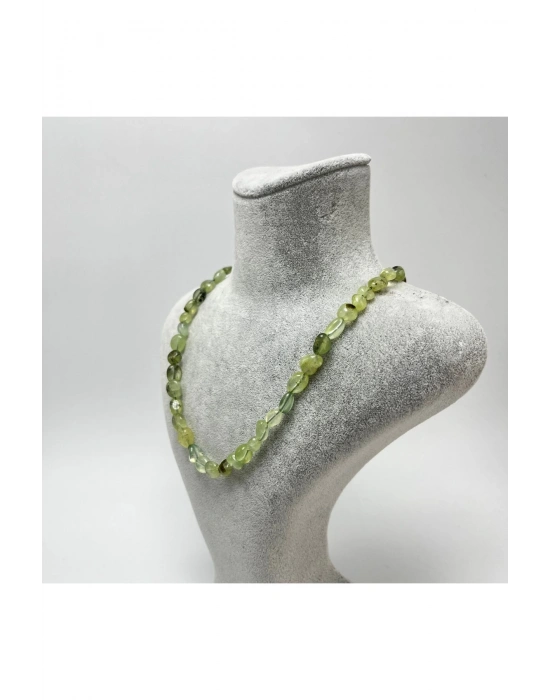 SERTİFİKALI Prehnit Natural Kesim Makrome Doğal Taş Kolye