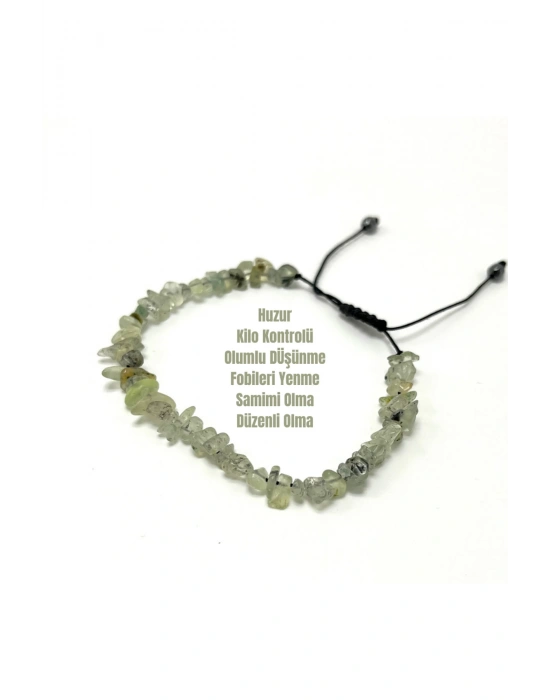 SERTİFİKALI Prehnit Saçaklı Model Doğal Taş Makrome Bileklik Ayarlanabilir Ölçü
