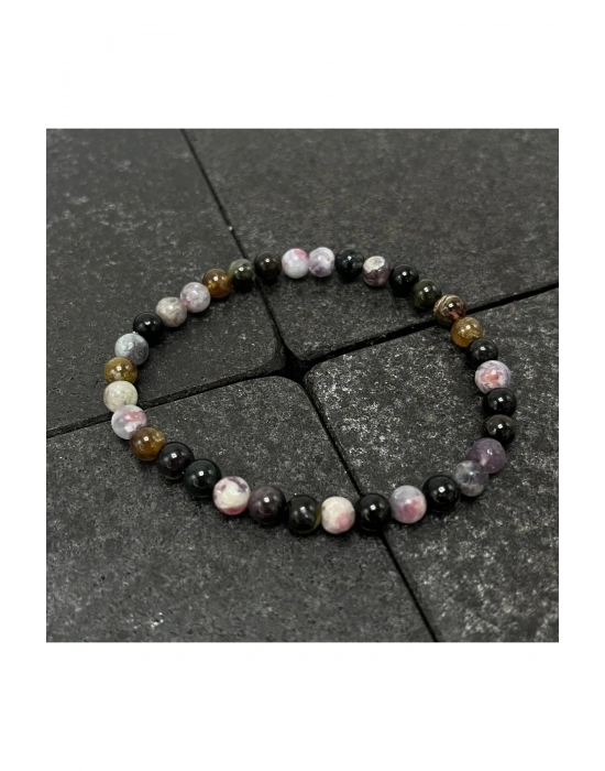 SERTİFİKALI Renkli Turmalin 6mm Doğal Taş Bileklik