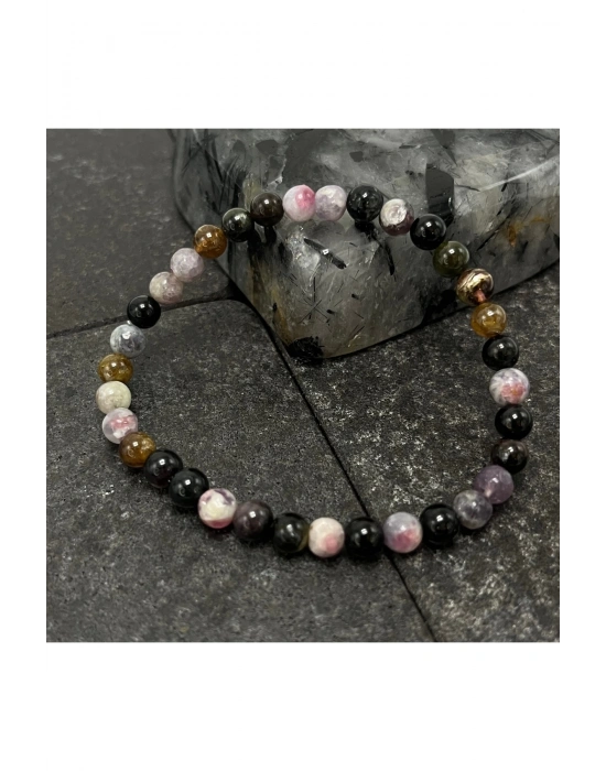 SERTİFİKALI Renkli Turmalin 6mm Doğal Taş Bileklik