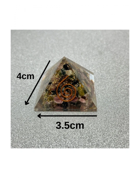 Sertifikalı Renkli Turmalin Orgonit Piramit 4x3.5 Cm 35 gr
