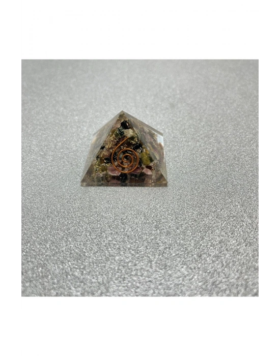 Sertifikalı Renkli Turmalin Orgonit Piramit 4x3.5 Cm 35 gr