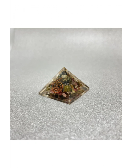 Sertifikalı Renkli Turmalin Orgonit Piramit 4x3.5 Cm 35 gr
