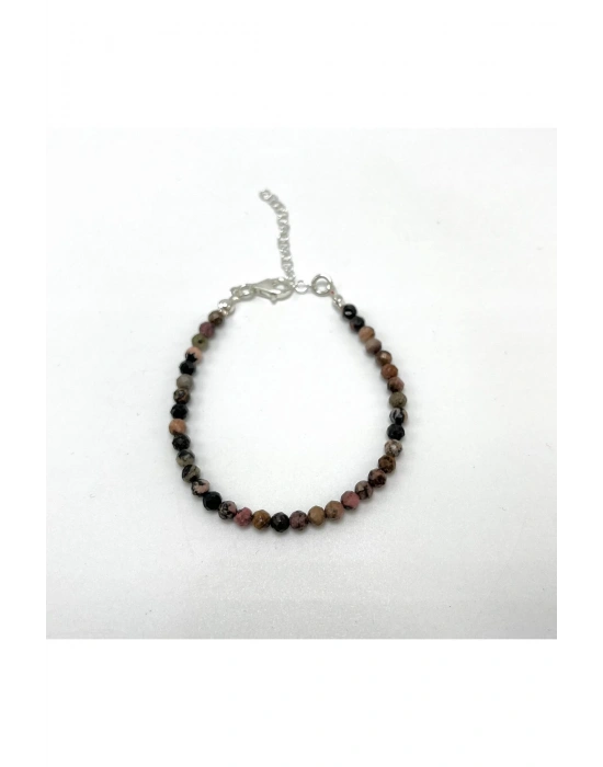 SERTİFİKALI Rodanit  4mm 925 Ayar Gümüş Doğal Taş Bileklik Uzatma Zincirli