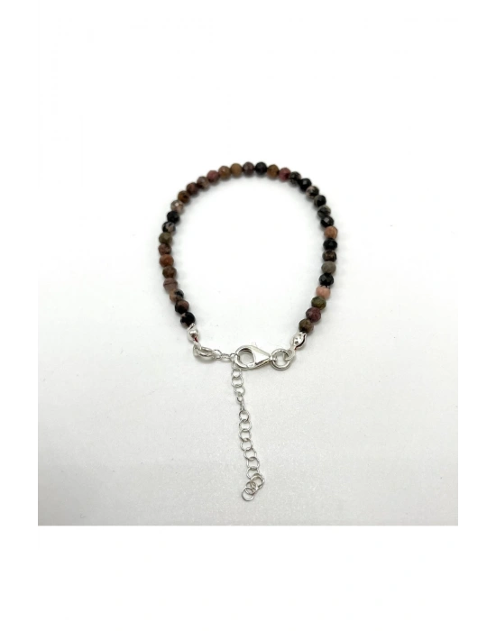 SERTİFİKALI Rodanit  4mm 925 Ayar Gümüş Doğal Taş Bileklik Uzatma Zincirli