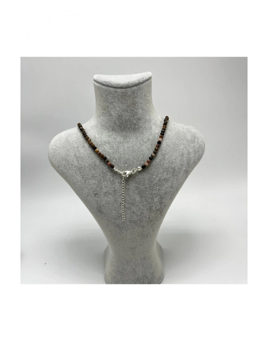 SERTİFİKALI Rodanit  4mm 925 Ayar Gümüş Doğal Taş Kolye Uzatma Zincirli