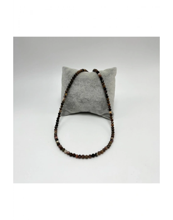 SERTİFİKALI Rodanit  4mm 925 Ayar Gümüş Doğal Taş Kolye Uzatma Zincirli