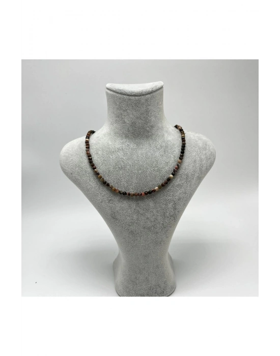 SERTİFİKALI Rodanit  4mm 925 Ayar Gümüş Doğal Taş Kolye Uzatma Zincirli