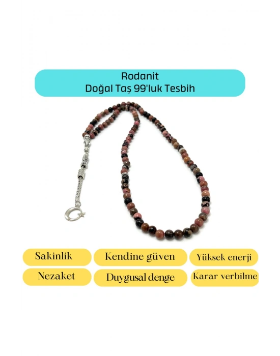 Sertifikalı Rodanit 6mm 99luk Doğal Taş Tesbih