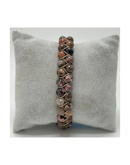 SERTİFİKALI Rodanit Çift Sıra Doğal Taş Makrome Bileklik Ayarlanabilir Ölçü