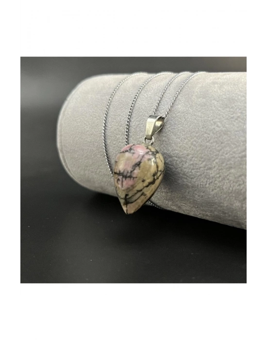 Sertifikalı Rodanit Damla Model Doğal Taş Kolye (KARARMAMA GARANTİLİ)