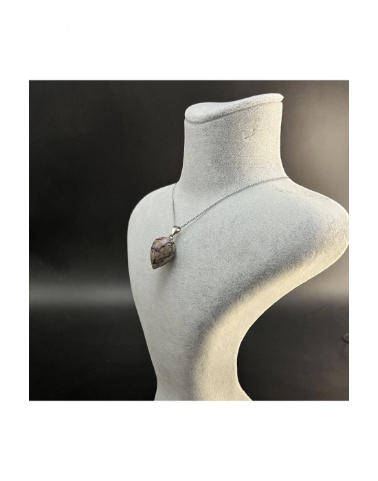 Sertifikalı Rodanit Damla Model Doğal Taş Kolye (KARARMAMA GARANTİLİ)