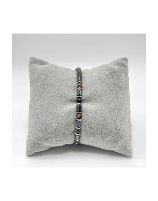 Sertifikalı Rodanit ve Hematit  925 Ayar Doğal Taş Gümüş Bileklik 4mm