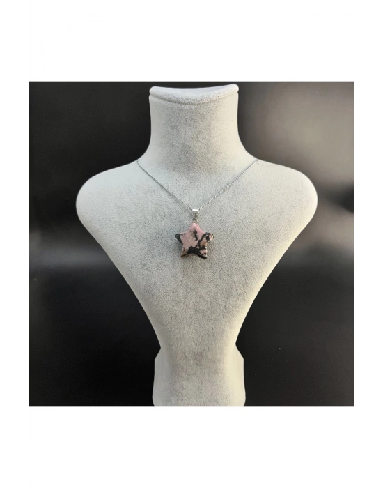 Sertifikalı Rodanit Yıldız Model Doğal Taş Kolye (Kararmama Garantili)