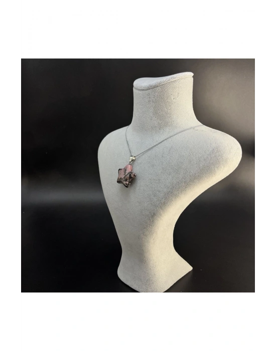 Sertifikalı Rodanit Yıldız Model Doğal Taş Kolye (Kararmama Garantili)