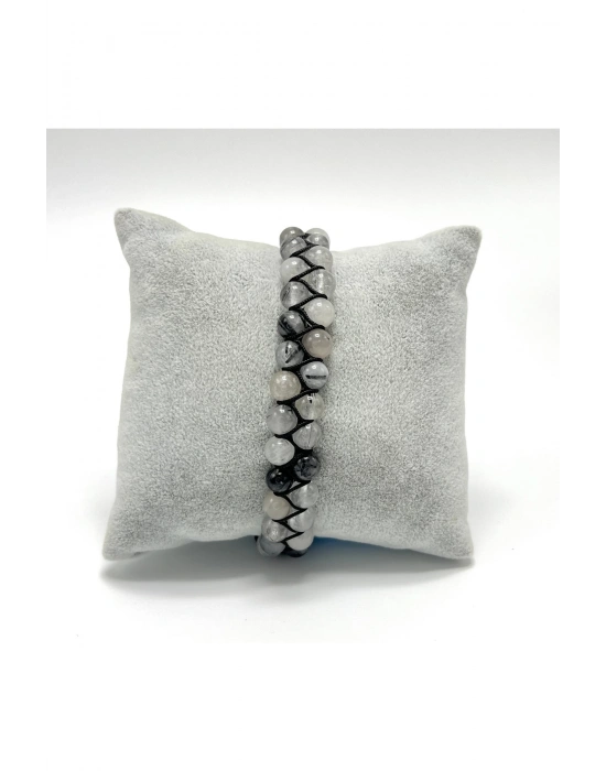 SERTİFİKALI Rutilli Kuvars Çift Sıra Doğal Taş Makrome Bileklik Ayarlanabilir Ölçü