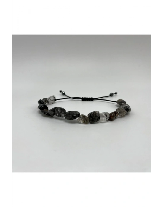 SERTİFİKALI Rutilli Kuvars Natural Kesim Makrome Doğal Taş Bileklik