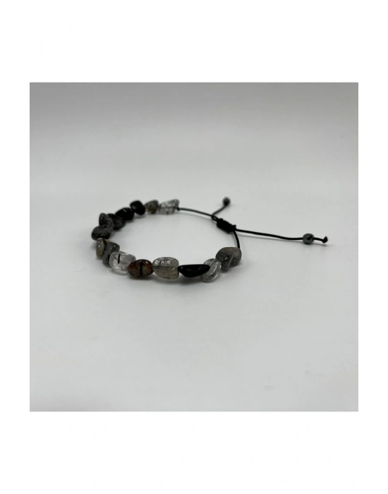 SERTİFİKALI Rutilli Kuvars Natural Kesim Makrome Doğal Taş Bileklik