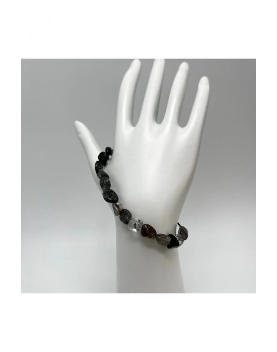 SERTİFİKALI Rutilli Kuvars Natural Kesim Makrome Doğal Taş Bileklik