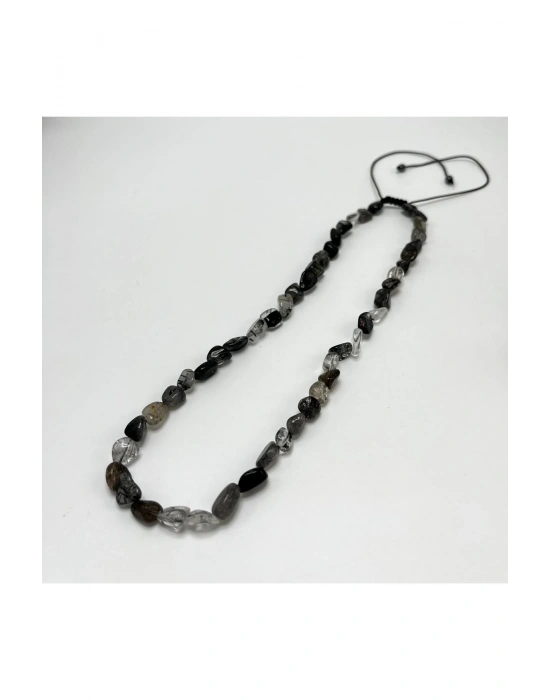 SERTİFİKALI Rutilli Kuvars Natural Kesim Makrome Doğal Taş Kolye